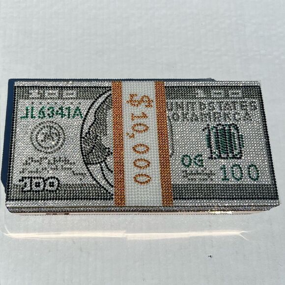 Acrylic Clutch Rhinestone $10,000 Dollar Stack Clutch Crossbody Bag New - Picture 3 of 15